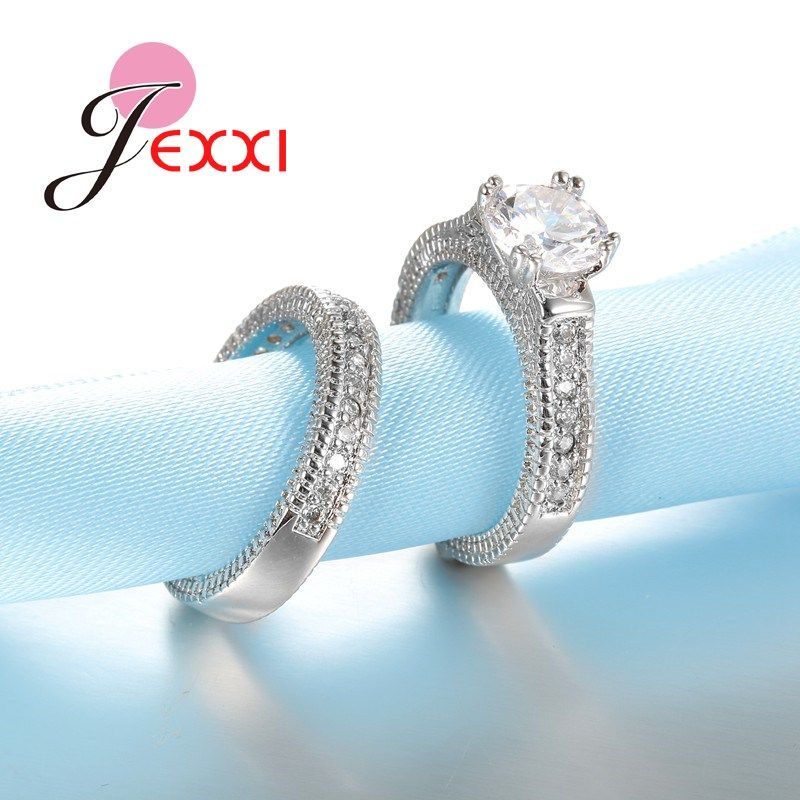 Set di anelli in argento Sterling, eleganti e alla moda, con cristalli brillanti di alta qualità, per donne, sposa e gioielli da sposa._voghion.com