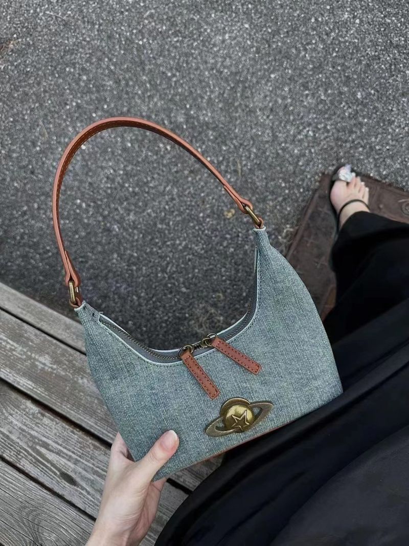 2024 Autumn Winter New Wandering Planet Shoulder Versatile Handbag Niche Denim Underarm Bag_voghion.com