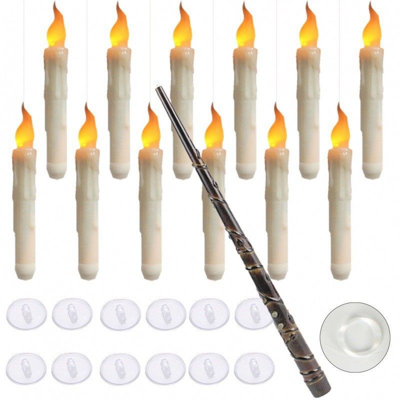 Magic Wand Remote Control – 12/20 Pack LED Flickering Candles With Hooks & Fishing Line For Halloween/Christmas Decor (Plastic, 2-Button)_voghion.com