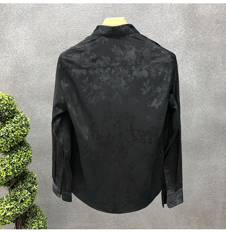 Shirt Men's High-end Sense 2024 Autumn Long-sleeved Ins Ruffian Handsome Dark Pattern Shirt Slim-fitting Design Trendy Brand Men's Clothing_voghion.com