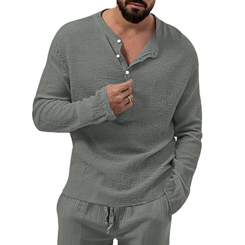 Camicia casual da uomo in tessuto a bolle, a maniche lunghe, tinta unita, con bottoni, tendenza 2023_voghion.com