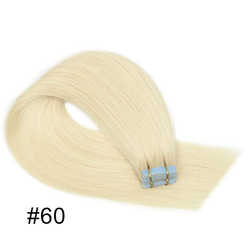 Biondo naturale #60 Nastro invisibile nelle estensioni dei capelli Capelli umani Biondo platino PU trama nastro Ins estensioni dei capelli umani 20 pezzi/confezione_voghion.com