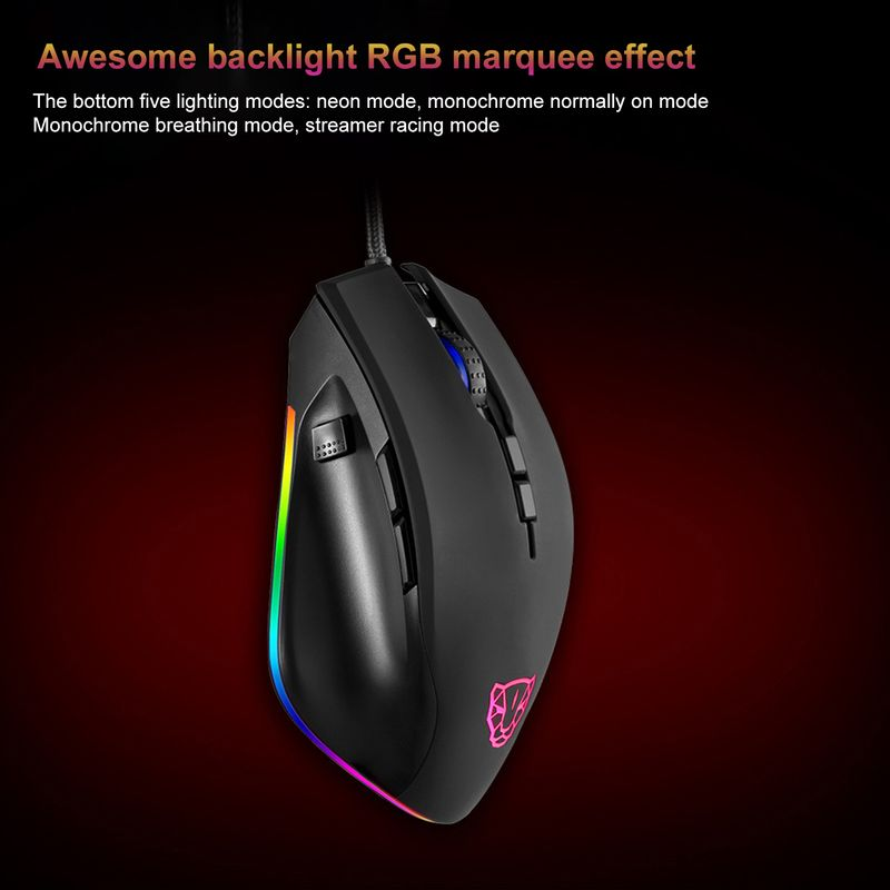 Farfi Motospeed V80 filaire rétro-éclairage rvb ergonomique USB 5000 DPI ordinateur Gamer souris pour ordinateur portable_voghion.com
