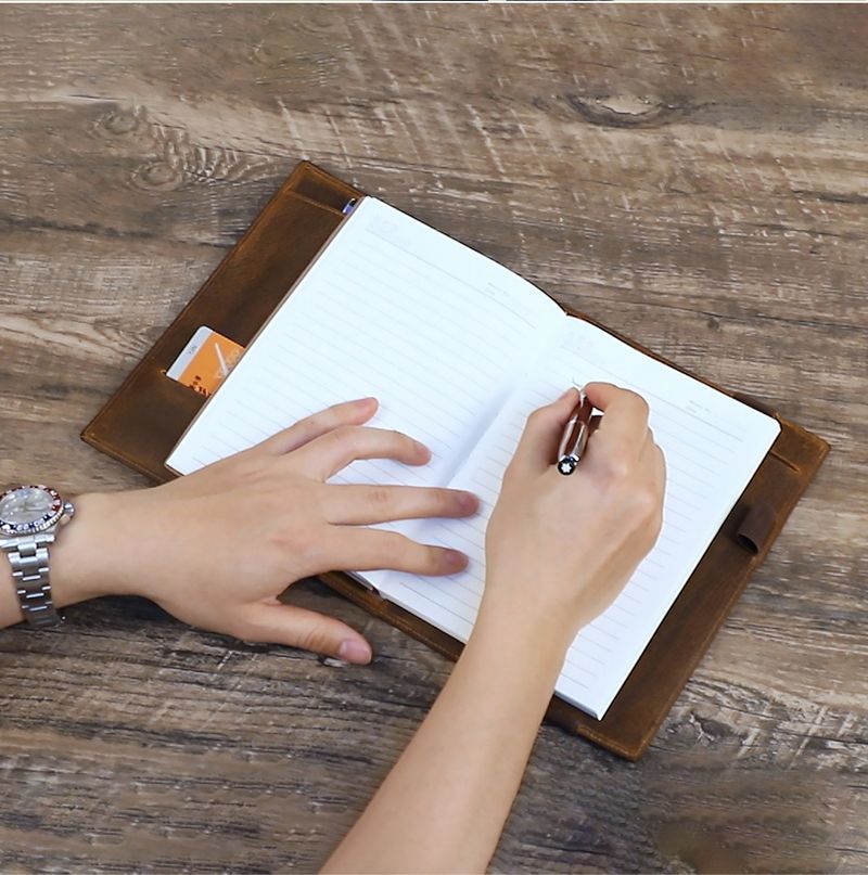 Estuche de cuero Crazy Horse A5 para libreta de papel con portalápices para iPad Mini, funda protectora multifuncional_voghion.com