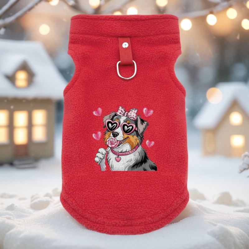 Love Puppy Print Winter Dog Coat Jacket Soft Warm Fleece Pet Vest With Heart, For French Bulldog, Pug, Small To Medium Dogs Cold Weather Cozy Dog_voghion.com