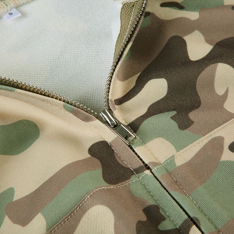 American Street Contrasting Color Waistband Camouflage Special Hooded Sweatshirt Casual Straight Leg Sweatpants_voghion.com