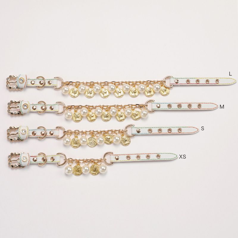 Unisex Pearl Collar Pet Soft Clay Ball Wire Rope Leash Cat and Dog Collar Pet Supplies_voghion.com