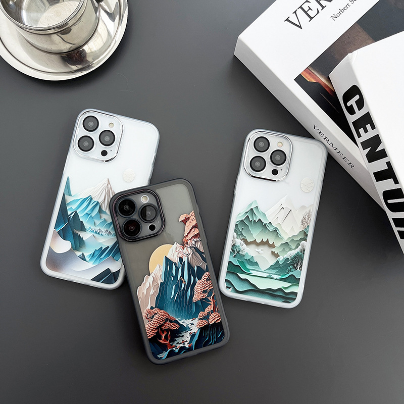 Ins Paper Cuttings Mountain Suitable For Iphone15promax Mobile Phone 14pro Protective Case 13 Personality 12 Soft_voghion.com