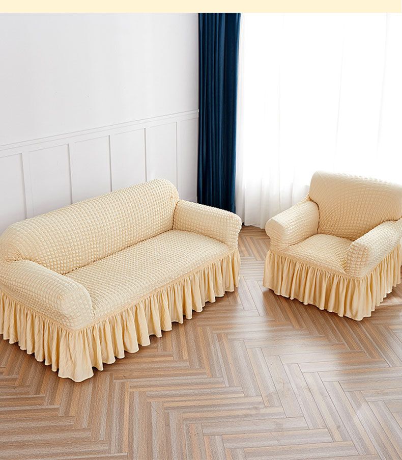 Stretchable Polyester Sofa Cover Set With Ruffle Skirt - Full Coverage Slipcovers For 1/2/3-Seater Couches (Multiple Colors & Sizes)_voghion.com