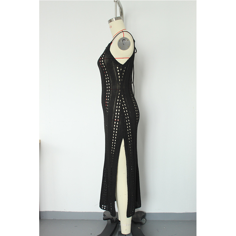Gonna da spiaggia con spacco alto e lungo in maglia traspirante da donna con design a cinghie_voghion.com