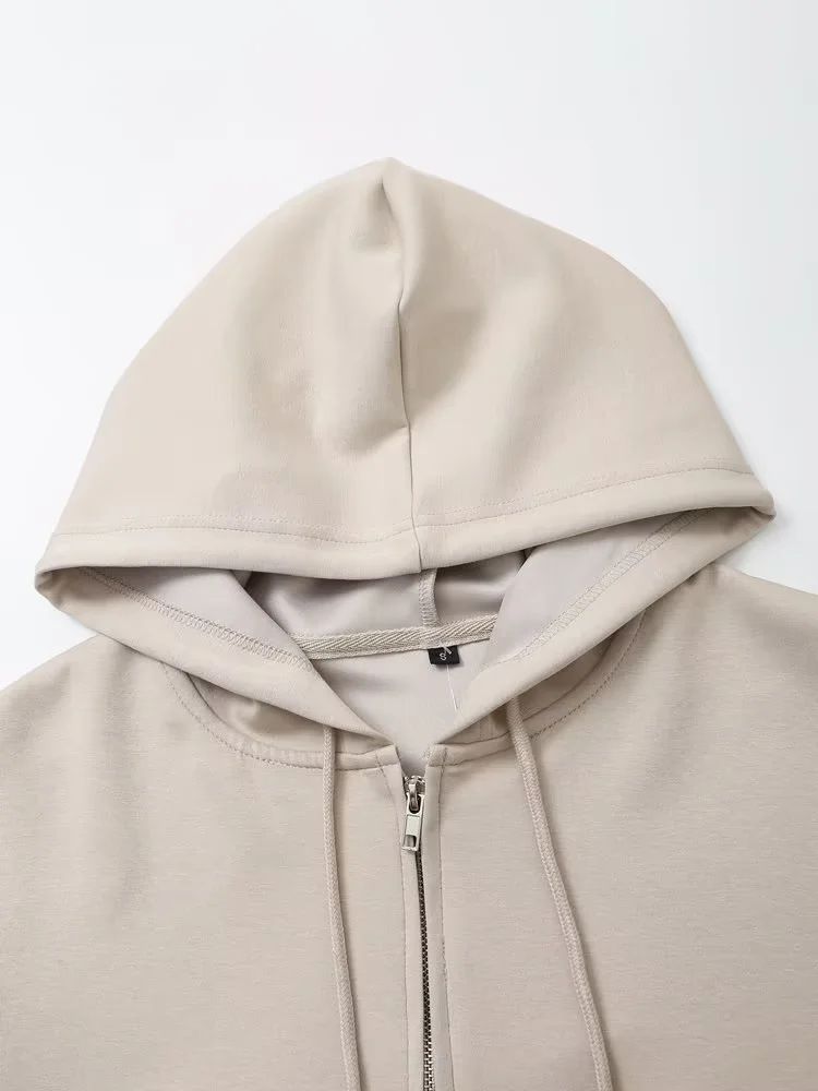 Frae Kleeder Stil Stitch Dekoratioun Elastesch Taille Doppelsäiteg Stoff Bell Bottom Hosen Zipper Sweatshirt Kostüm_voghion.com