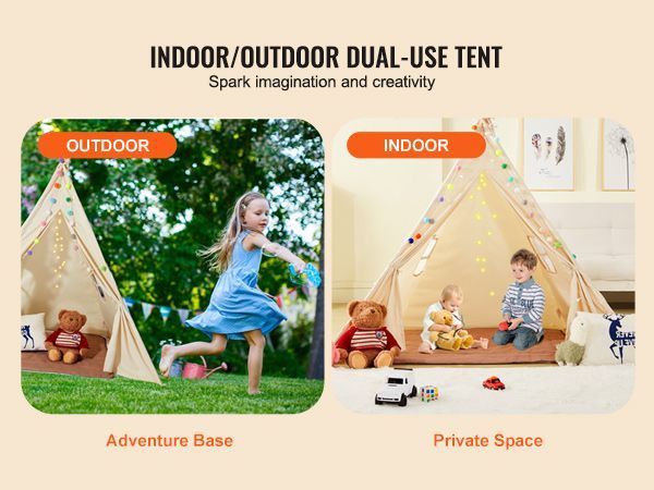 VEVOR Kids Play Tent, Teepee Tent For Kids 1-5 Years Old, Tent For Kids With Windows For Indoor And Outdoor, Toddler Tent With Mat And Plush Decorative Balls, For Boys And Girls, Beige_voghion.com