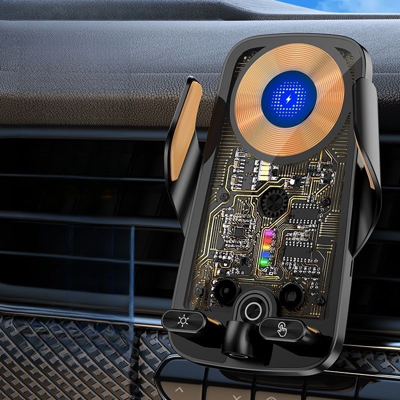 120W Magnetic Fast Charging Wireless Charger With Infrared Sensor Electric Opening And Closing Transparent Smart Car Mount_voghion.com