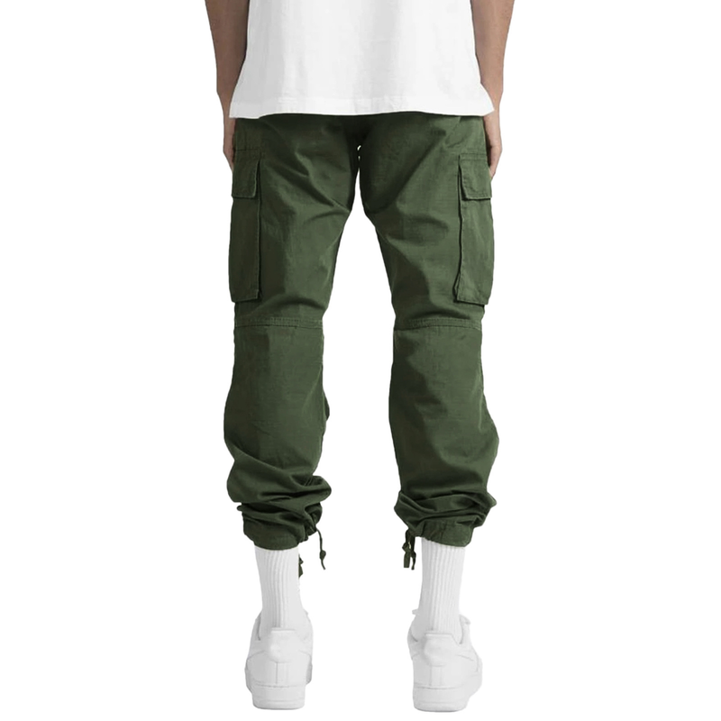 Calça cargo masculina amarrada com vários bolsos casual_voghion.com