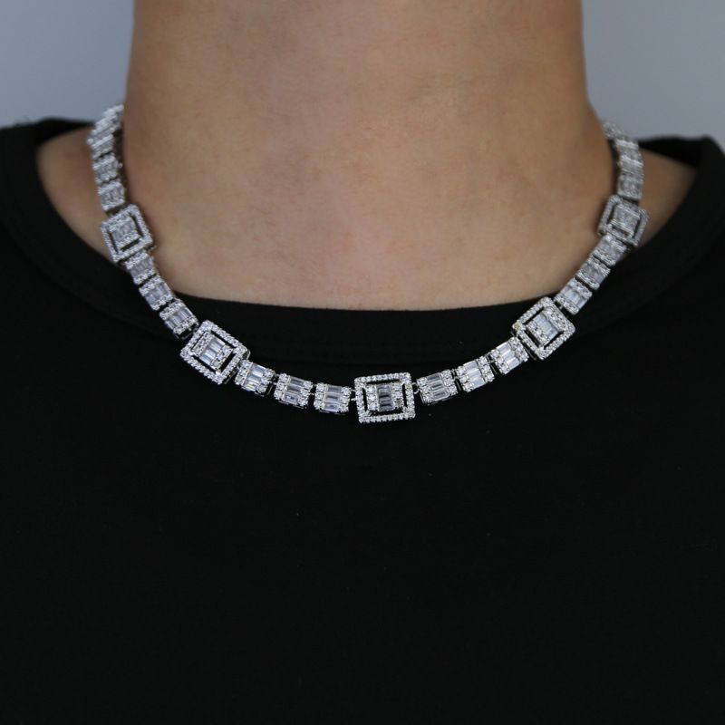 Nei Männer a Fraen Hip Hop Halskette Inlaid Quadrat Zirkon Tenniskette Gold a Sëlwer Bijouen_voghion.com