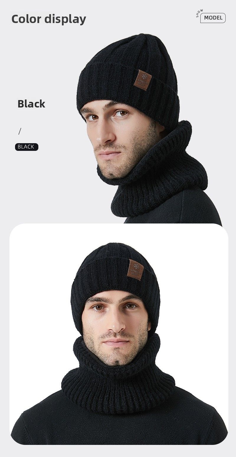 Conjunto de duas peças de malha e cachecol unissex, grosso e quente, proteção auricular, chapéu de malha casual_voghion.com