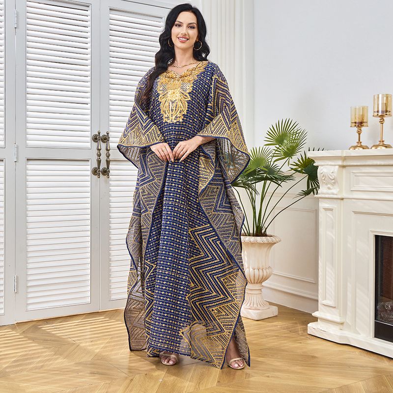 Dubai arabisk damekåbe moderigtig broderet perlekrave blomster stor gyngekjole i to dele_voghion.com