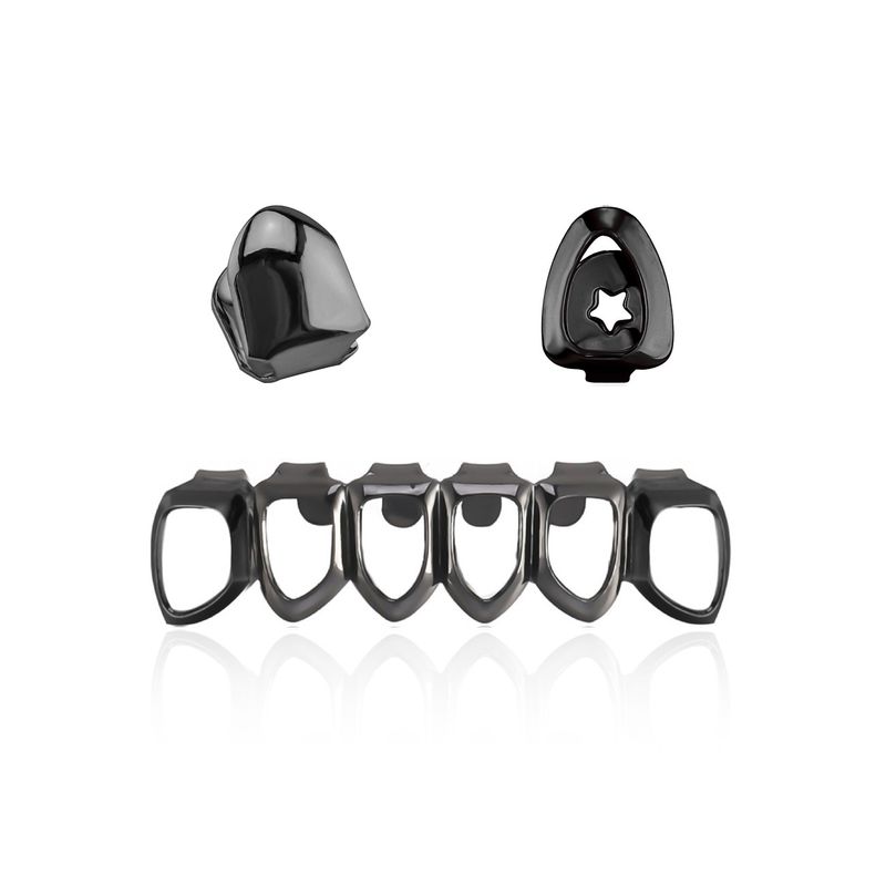 Griglia dentale con sei denti piatti cavi, apparecchio per hip hop, set di tre pezzi per denti da HIPHOP, apparecchio per palcoscenico_voghion.com