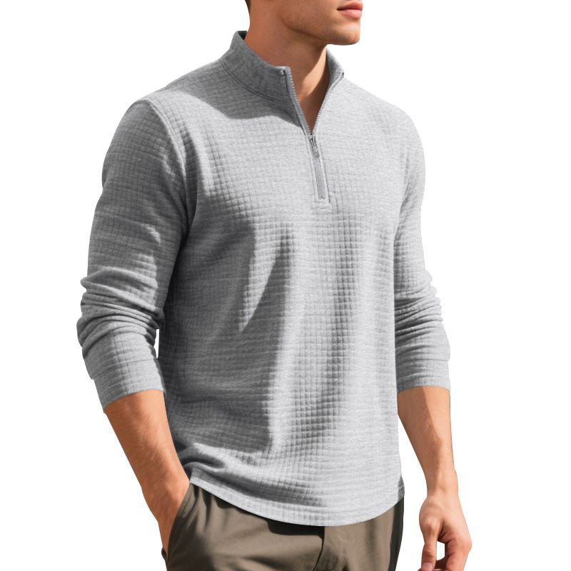 Men's Casual Pullover Sweatshirt With Jacquard Design, Stand Collar & Half-Zip, Loose Fit, Autumn/Winter Essential_voghion.com