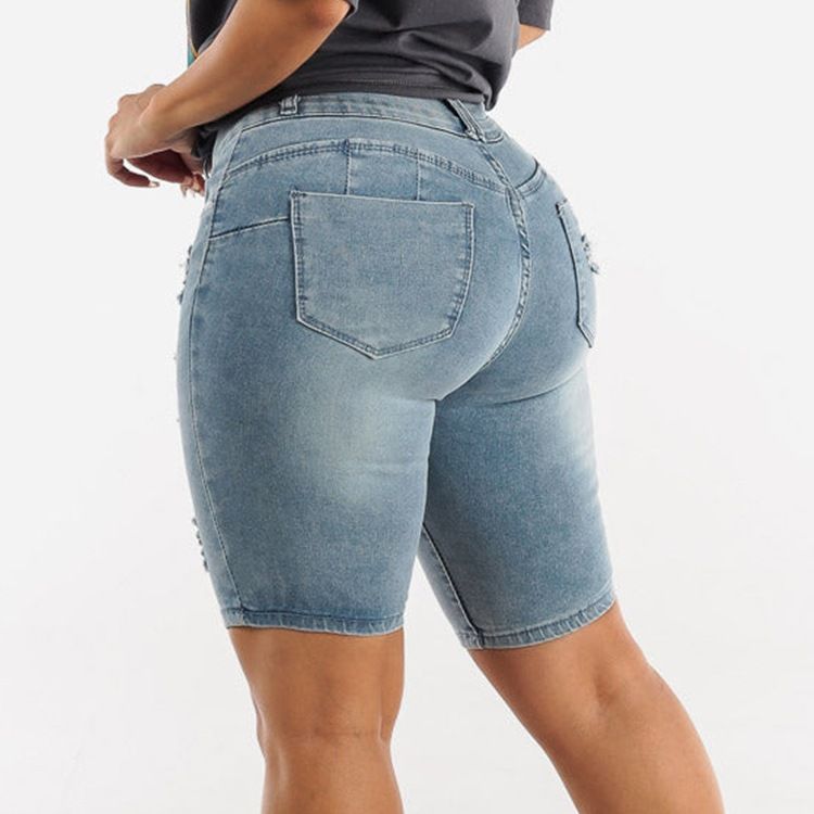 Women's Clothing High Waist Ripped Denim Shorts Women's New Elastic Slim Fit Hip Lifting Shorts_voghion.com