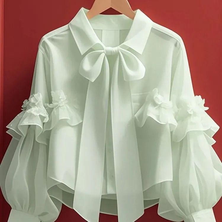Damenbekleidung Frühherbst neue Oberteile für Damen im einzigartigen, schönen grünen Laternen-Langarmhemd_voghion.com
