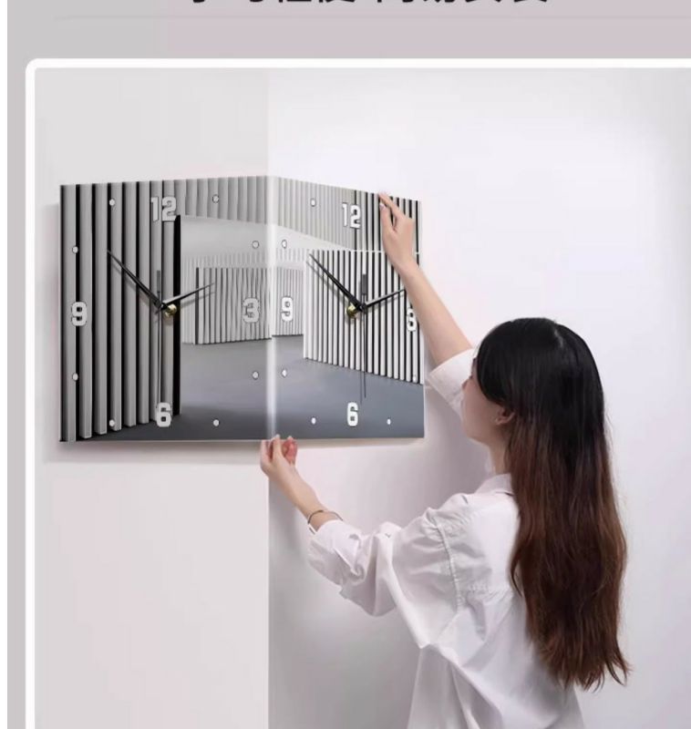 Abstrakte minimalistische Wohnzimmer Home doppelseitige Ecke ohne Bohren LED Wanduhr Wandmontage_voghion.com