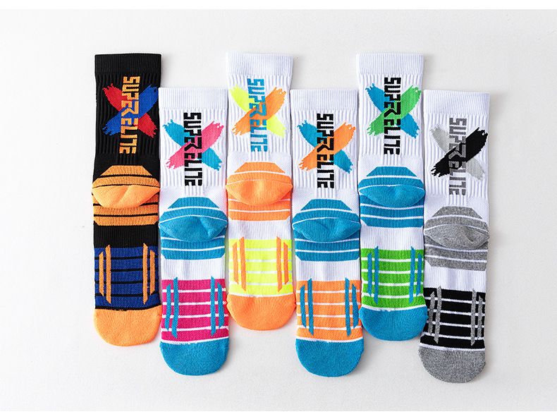 Calzini da basket professionali da uomo, a tubo medio, con fondo in spugna a contrasto, spessi, ammortizzanti, alti e alla moda_voghion.com