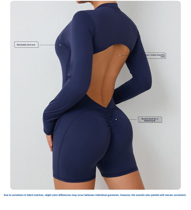 Tuta sportiva da yoga, fitness, fitness, ampia, senza schienale, ad asciugatura rapida, stile europeo e americano, con mezza zip, taglio a pesca sui fianchi_voghion.com