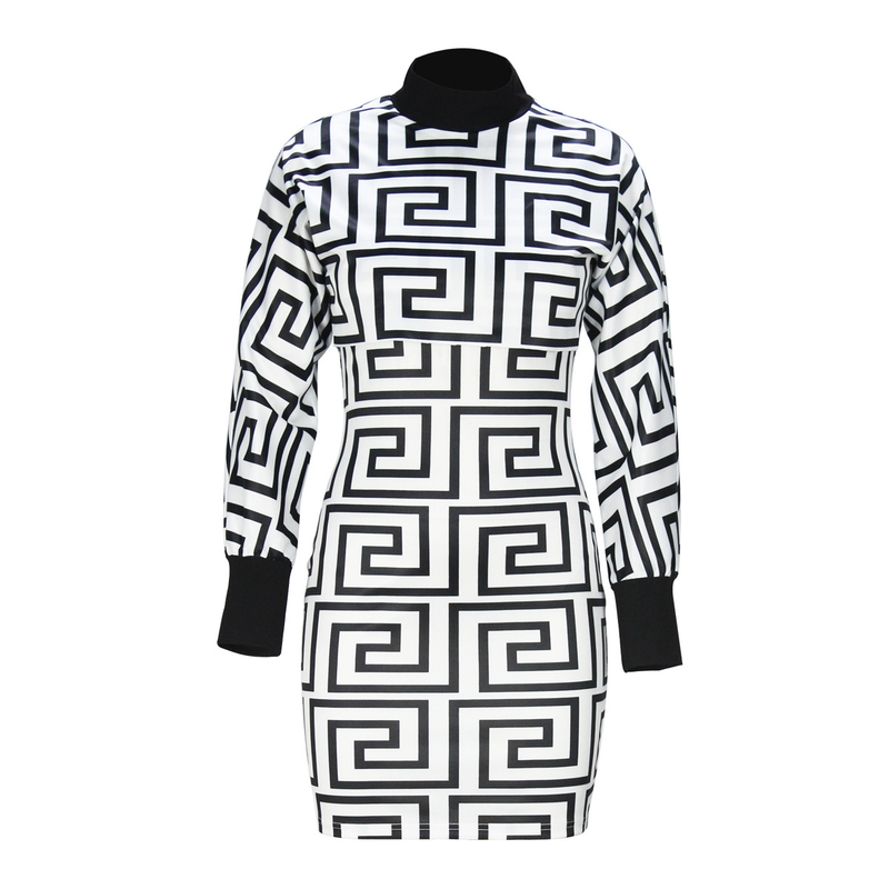 Damen Print Anzug Rock Ärmelloses Rollkragenkleid Jacke Zweiteiliges Set_voghion.com
