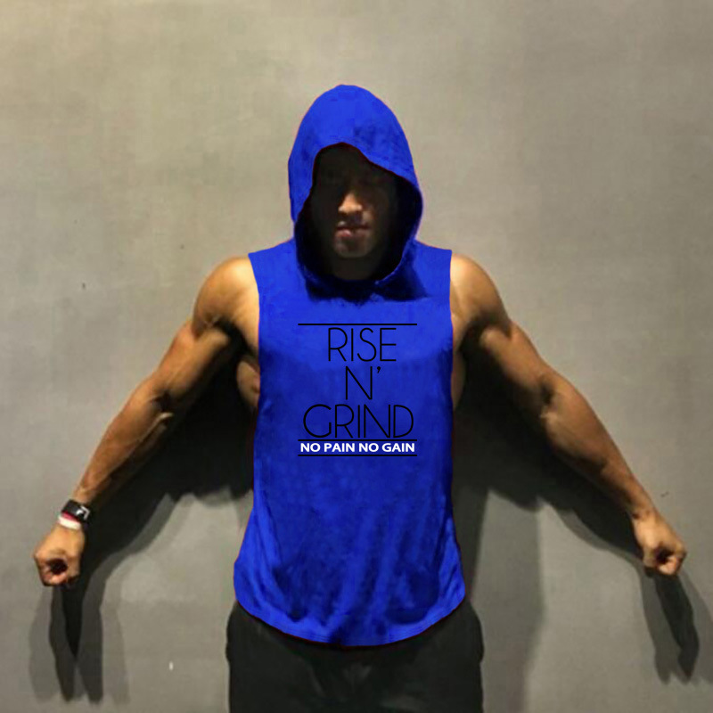 Bodybuilding-Fitness-Unterhemd mit Kapuze, Sportweste, locker sitzendes, ärmelloses Lauf-T-Shirt für Herren_voghion.com
