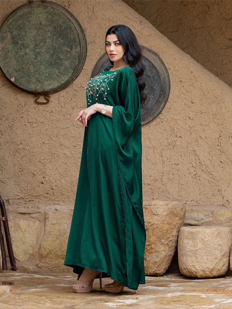 Women's Clothing Matte Satin Beaded Robe Light Luxury Party Dress Skirt_voghion.com