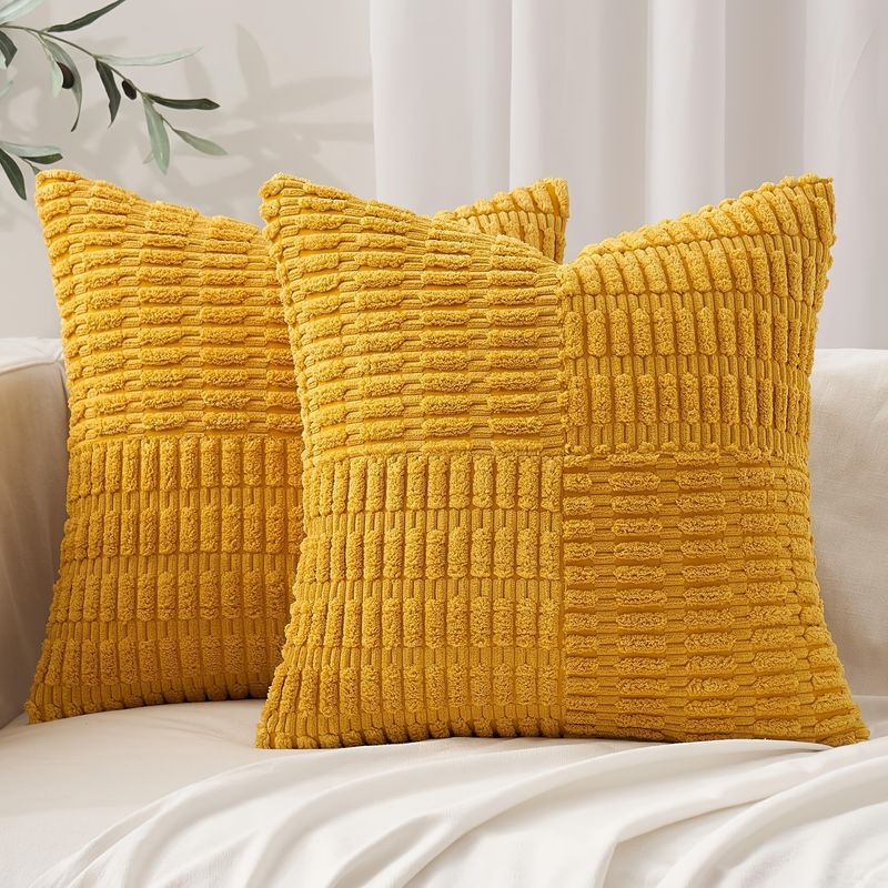 Set van 4 decoratieve corduroy kussenslopen, gestreepte kussenhoezen voor slaapbank woonkamer, zachte pluche kussenslopen, 40x40cm 45x45cm 50x50cm_voghion.com