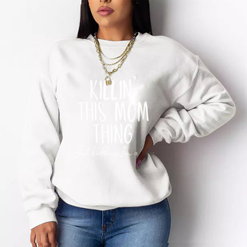 Felpa con cappuccio a maniche lunghe ampia casual stampata senza testa da donna_voghion.com