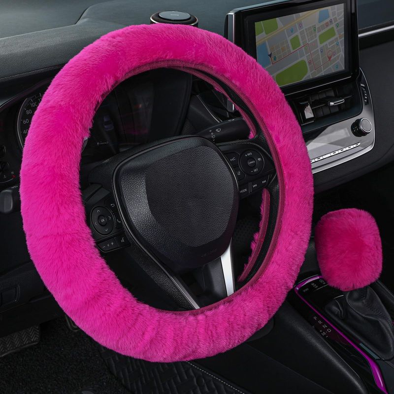 Plush Steering Wheel Cover Rabbit Fur Elastic Winter Warm Non Slip Handle Cover Unisex_voghion.com
