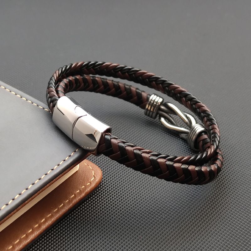 Nuovo braccialetto da uomo in pelle stile hip-hop con chiusura magnetica in acciaio inossidabile e stile street fashion_voghion.com