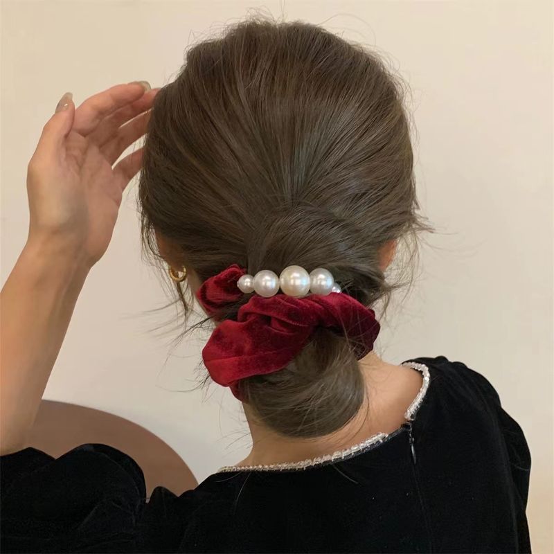 Fascia per capelli Premium Sense Velvet Beads Cravatta per capelli Femminilità Elegante Coda di cavallo bassa Corda per capelli Alta elasticità Non danneggia la corda per capelli_voghion.com