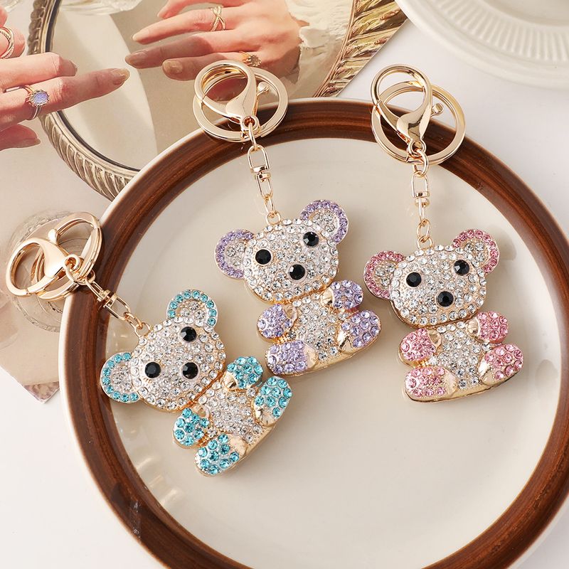 Creative Diamond-Studded Bag Pendant Bear Plush Metal Keychain Car Accessories Cute Small Gift_voghion.com