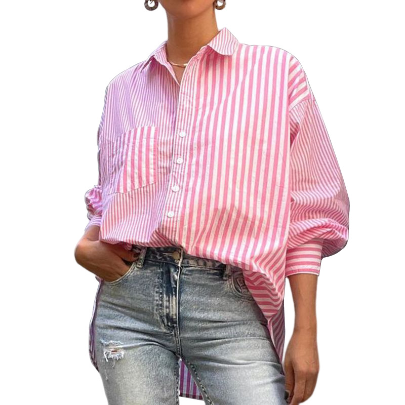 Abbigliamento da donna Camicia stile semplice e alla moda Camicia a righe a maniche lunghe_voghion.com