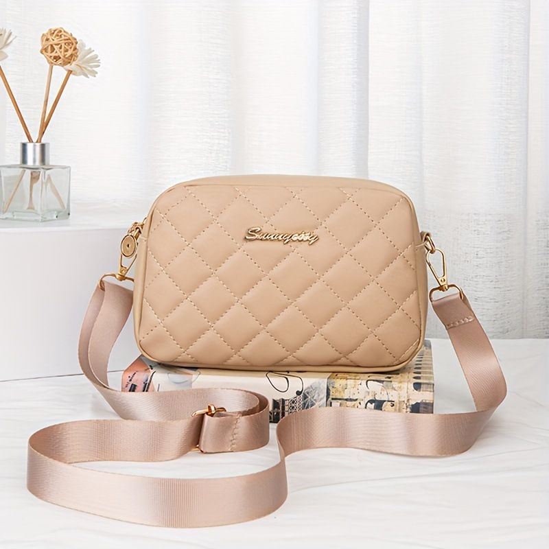 Bolsa tiracolo acolchoada feminina para câmera - Bolsa de ombro elegante com bordado e amplo espaço de armazenamento, design minimalista para uso diário_voghion.com