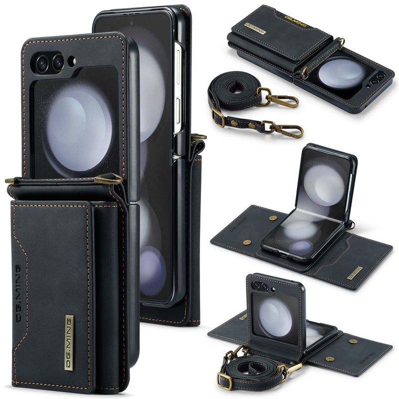 Custodia pieghevole M2 per Samsung Z Flip5, custodia per telefono con portafoglio, tracolla Z Flip4, custodia protettiva in pelle_voghion.com