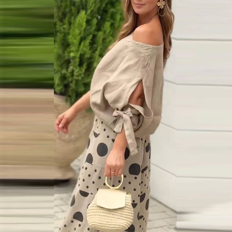 Women's Clothin fashion oblique collar one shoulder high waist casual printed pants suit for women_voghion.com