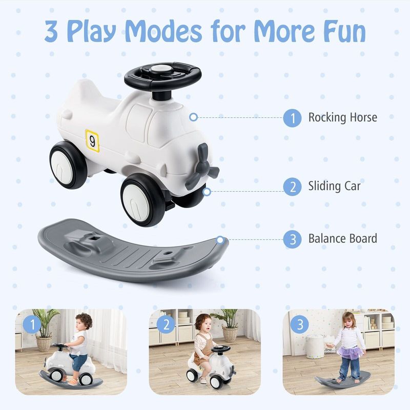 3-in-1 Toddlers Rocking Horse & Sliding Car Baby Ride On Toy W/Wheels_voghion.com