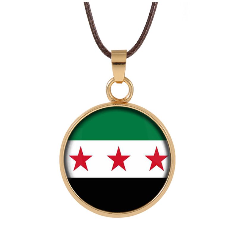 Biżuteria Nowy naszyjnik z flagą Syrii Modna torba Dwustronny brelok z kamieniem szlachetnym_voghion.com