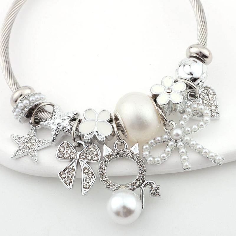 Pans handgefertigtes DIY-Perlenarmband mit Edelstahl-Strass-Schleife – Modeschmuck_voghion.com