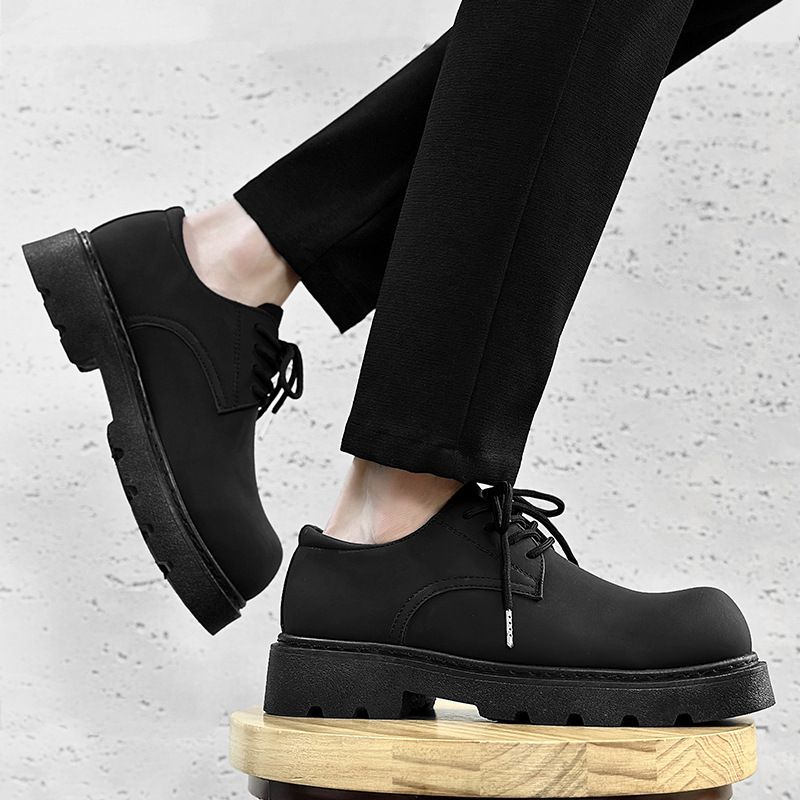 Derby Thick Sole Men's 2025 Autumn New Low Top Big Head Leather Youth Casual Shoes_voghion.com