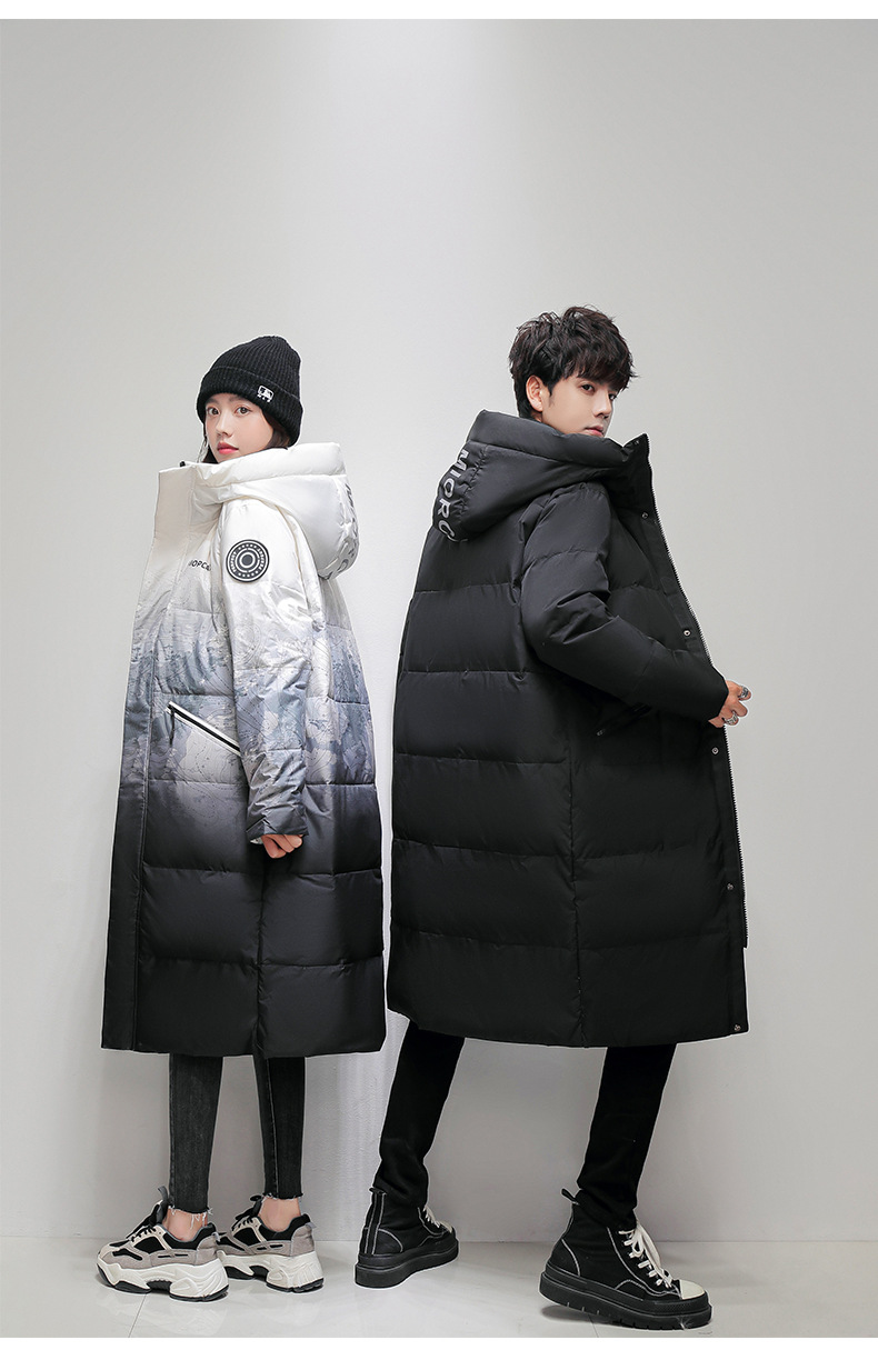 Nei Wanterkleeder fir Männer, verlängert Editioun fir Männer a Fraen, Koppelen, dee selwechte Stil, iwwer de Knéi verdickte Gradient Hoodie_voghion.com