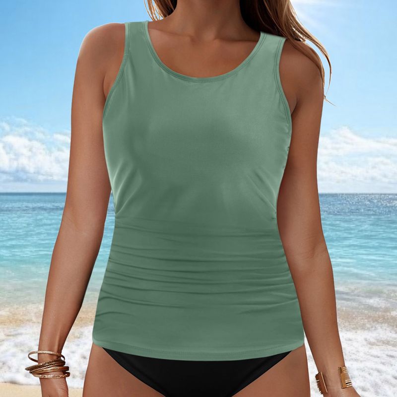 Women's Clothing Solid Color Split Swimsuit Solid Color Sexy Bikini Beach Hot Spring Swimsuit Single Top_voghion.com