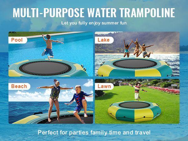 VEVOR Inflatable Water Bouncer, 10ft Recreational Water Trampoline, Portable Bounce Swim Platform With 3-Step Ladder & Electric Air Pump, Kids Adults Floating Rebounder For Pool, Lake, Water Sports_voghion.com
