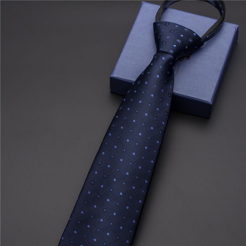 Unisex Black men's tie Striped Blue Business tie Lazy zip tie_voghion.com