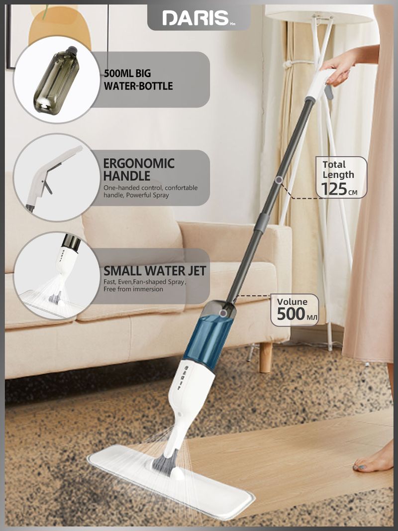 Mocio piatto rotante DARIS a 360° con cuscinetti in microfibra riutilizzabili, grande capacità 500 ml, per la pulizia della casa_voghion.com
